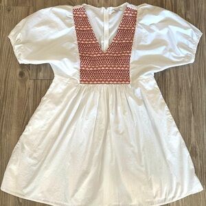 Madewell Embroidered Poplin V-Neck Mini Dress, Large